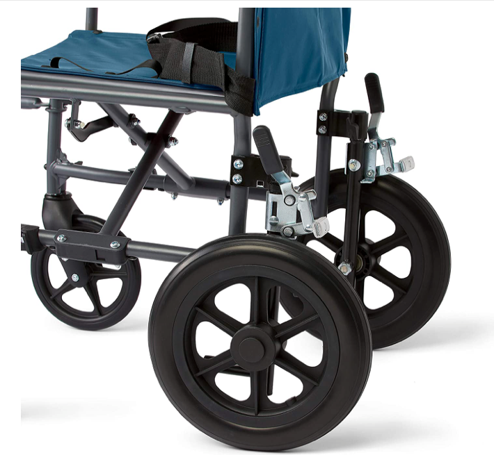 Medline Transport Folding Wheelchair with Lightweight Steel Frame - Teal - primehubstore.shop Transport Chairs