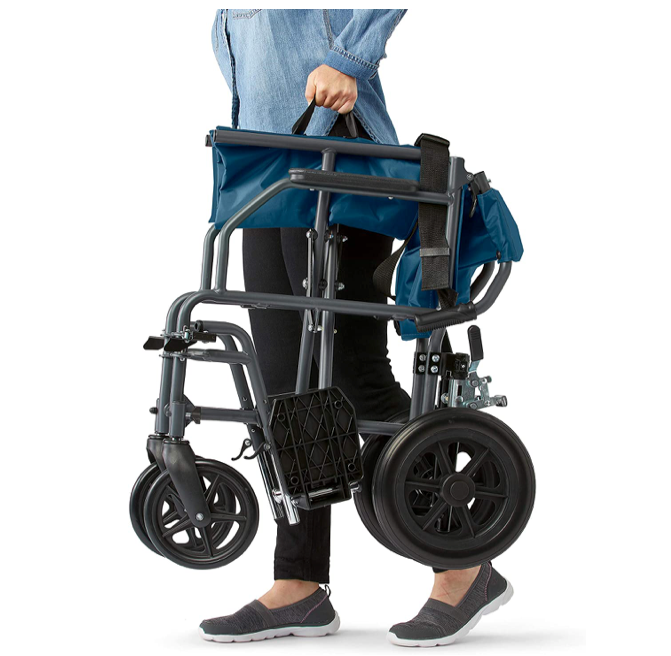 Medline Transport Folding Wheelchair with Lightweight Steel Frame - Teal - primehubstore.shop Transport Chairs