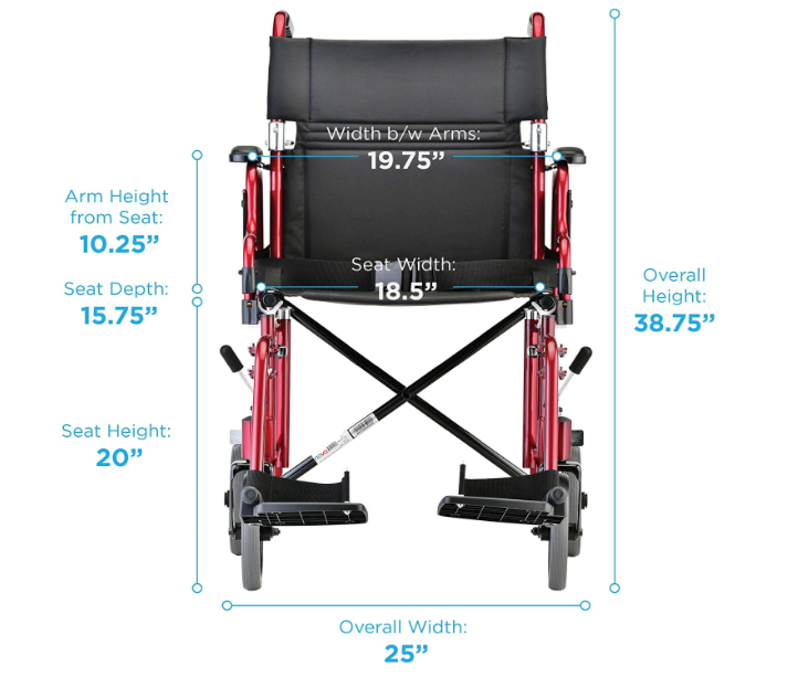 Nova Medical 349 19" Transport Chair with Detachable Arms & Swing Away Foot Rests - primehubstore.shop Transport Chairs
