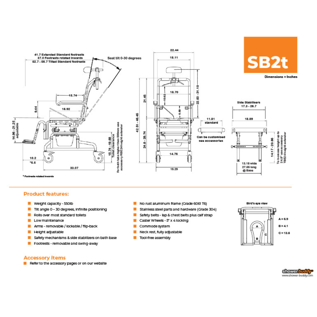 Showerbuddy SB2T Tubbuddy Tilting Shower Rolling Bathing System - primehubstore.shop Shower Chairs