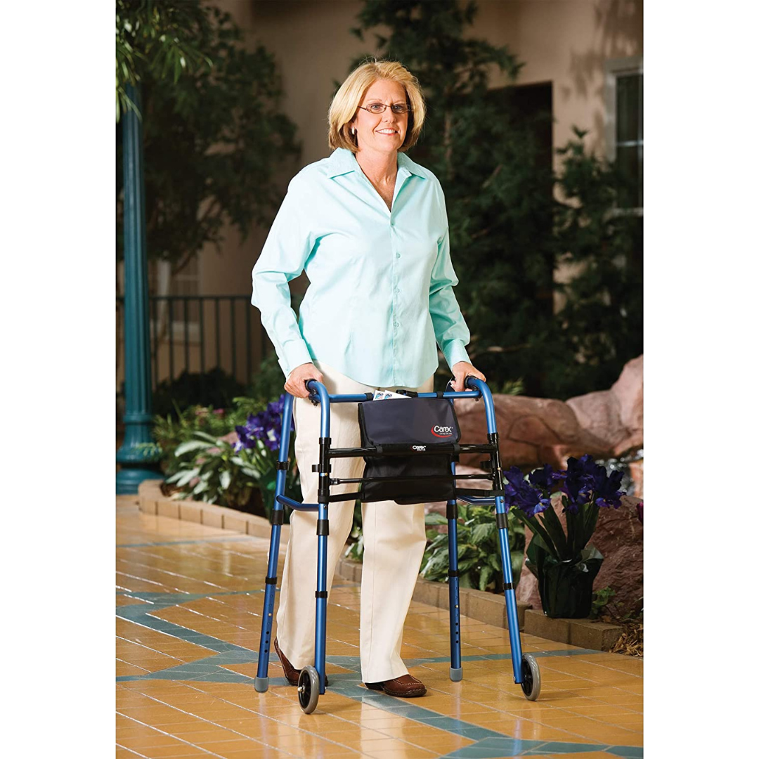 Carex Explorer Folding Walker with 5" Wheels, Glides, and Organizer - primehubstore.shop walkers