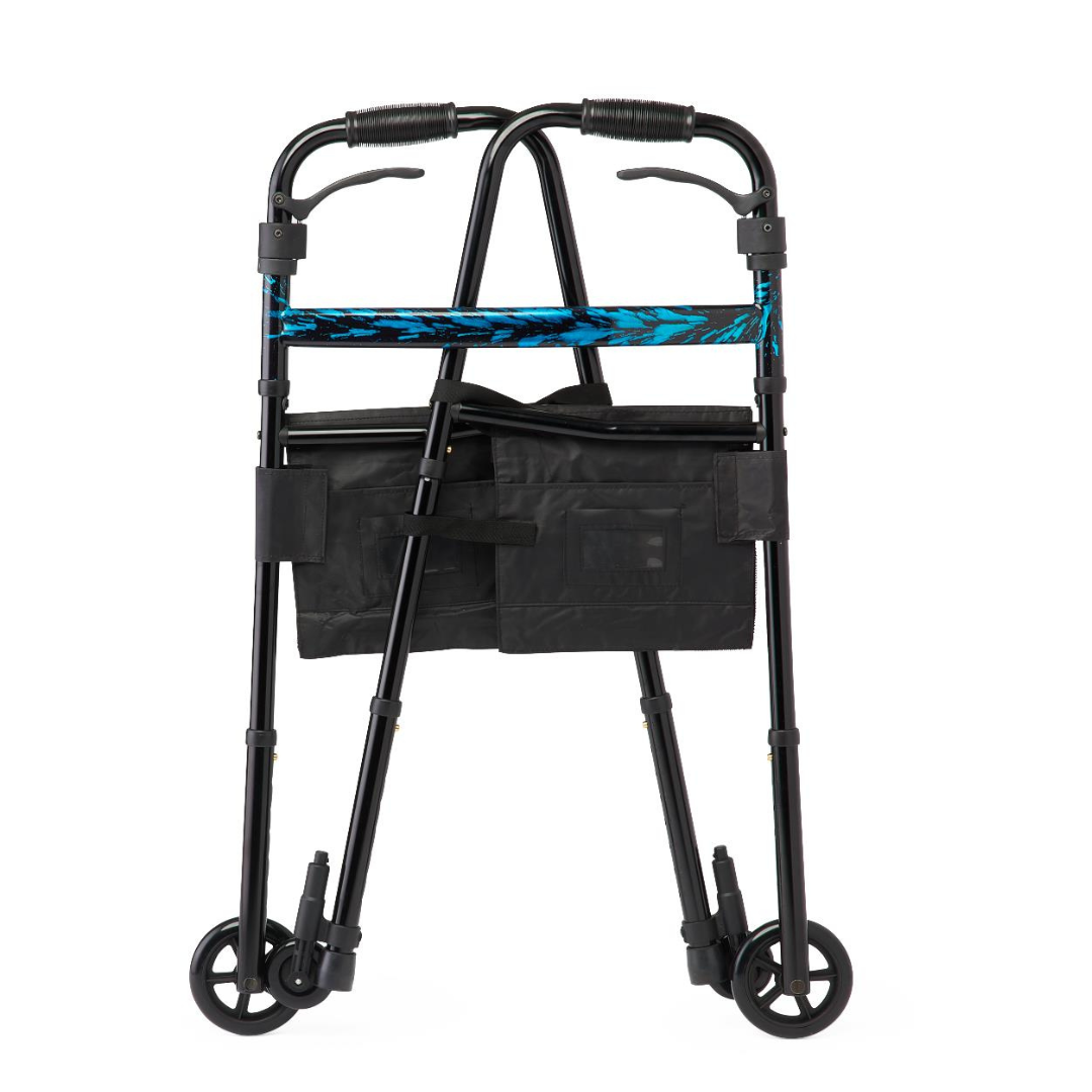 Medline Folding Walker with Wheeled Glide-Brakes, Trigger Release and Storage Bags - primehubstore.shop Walkers