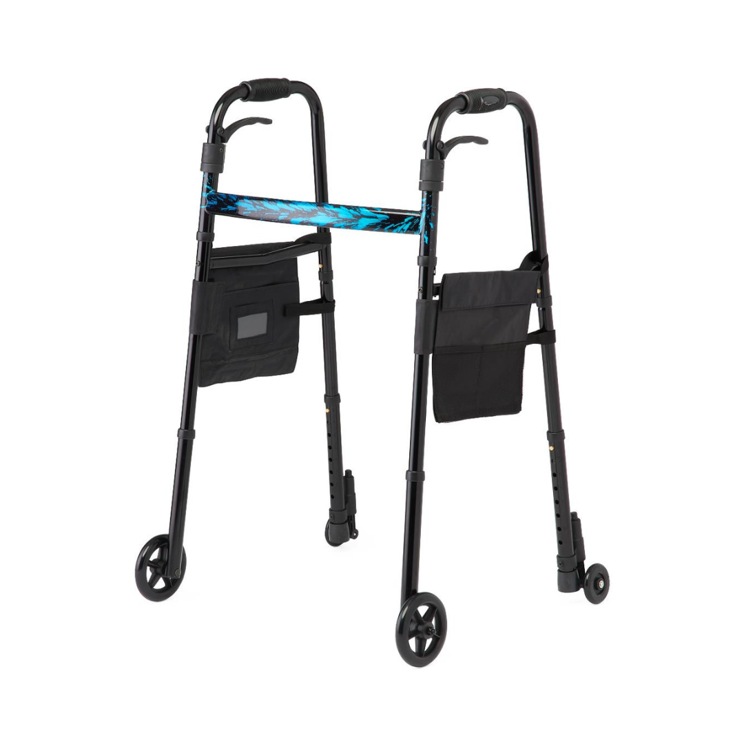 Medline Folding Walker with Wheeled Glide-Brakes, Trigger Release and Storage Bags - primehubstore.shop Walkers