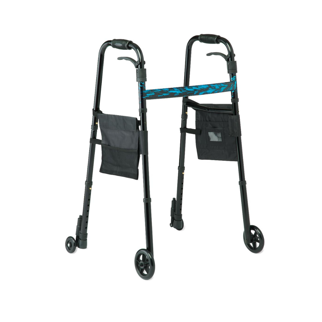 Medline Folding Walker with Wheeled Glide-Brakes, Trigger Release and Storage Bags - primehubstore.shop Walkers