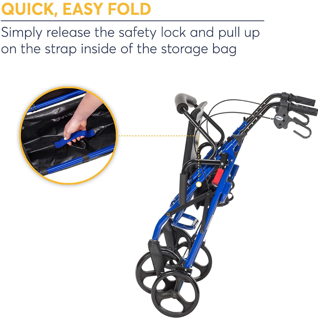 Drive Medical Folding Duet Hybrid Transport Chair Rolling Walker - primehubstore.shop Transport Chairs