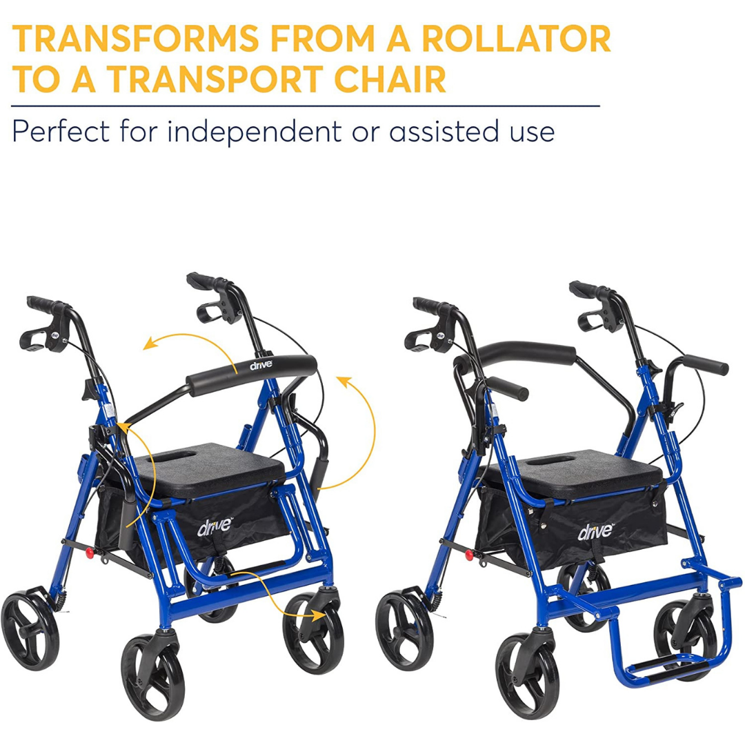Drive Medical Folding Duet Hybrid Transport Chair Rolling Walker - primehubstore.shop Transport Chairs