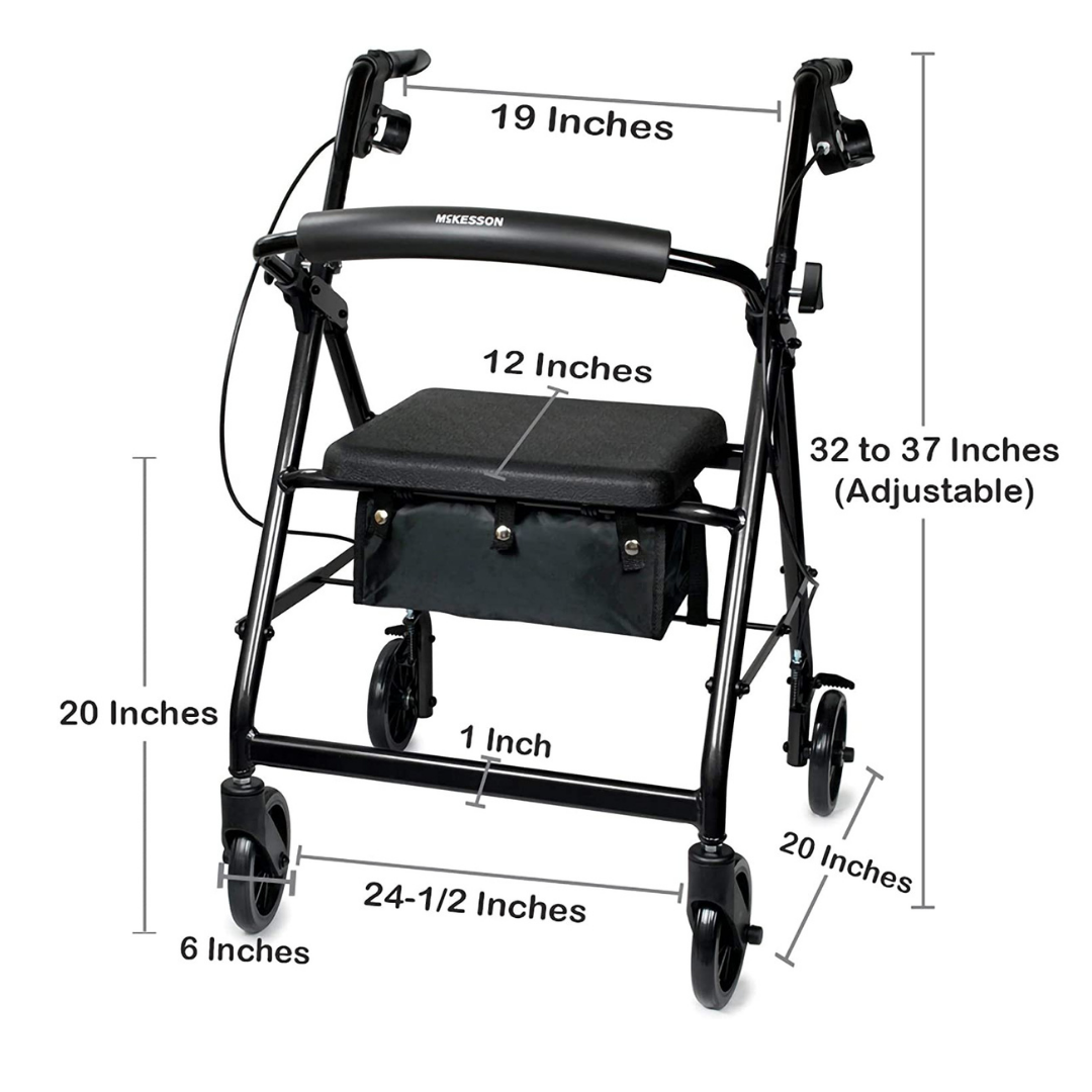 McKesson Lightweight Aluminum Folding Rollator with Padded Seat - Open Box - primehubstore.shop Rollators