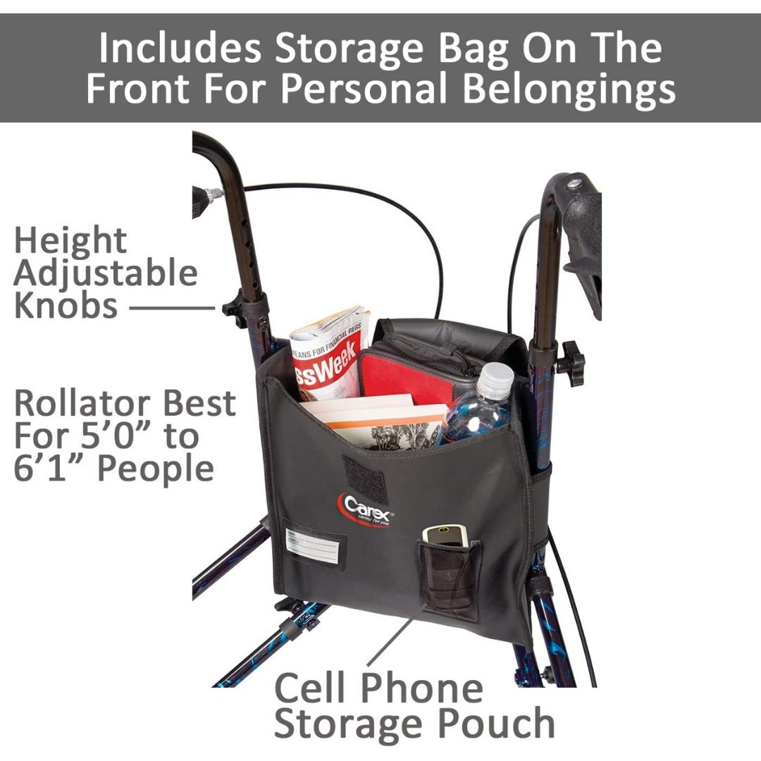 Carex Folding Trio Rolling Walker 3-Wheeled Rollator - primehubstore.shop Rollators