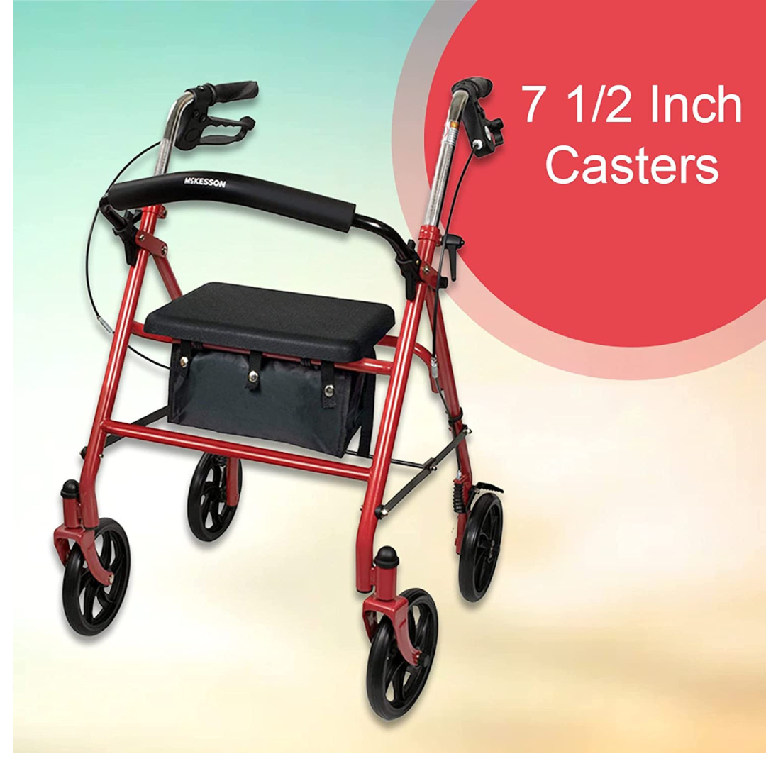 McKesson Lightweight Folding Rollator with Padded Seat - primehubstore.shop Rollators