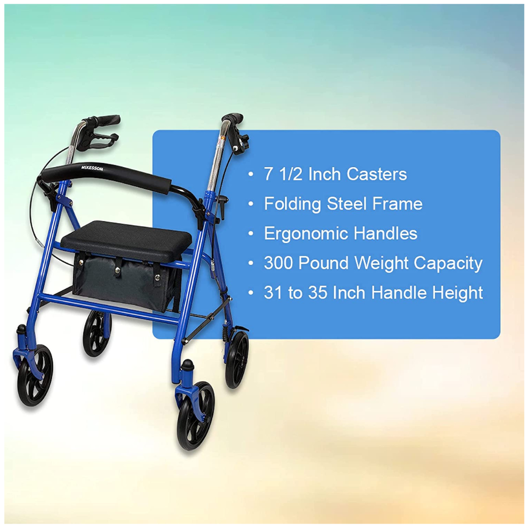 McKesson Lightweight Folding Rollator with Padded Seat - primehubstore.shop Rollators