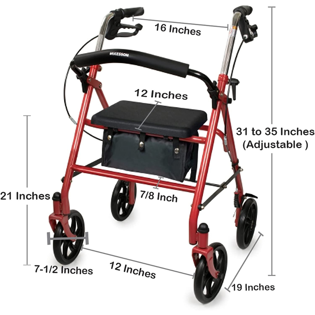 McKesson Lightweight Folding Rollator with Padded Seat - primehubstore.shop Rollators