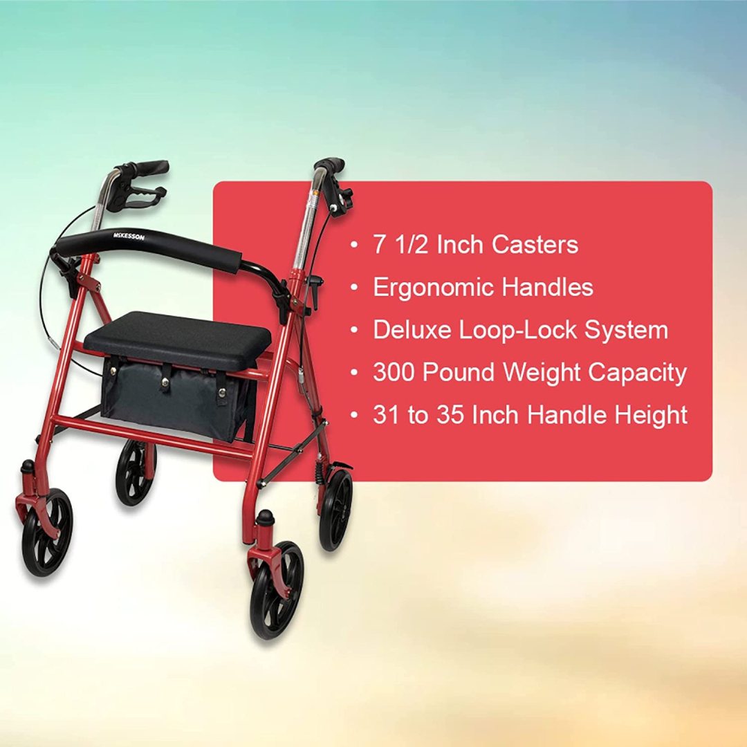 McKesson Lightweight Folding Rollator with Padded Seat - primehubstore.shop Rollators