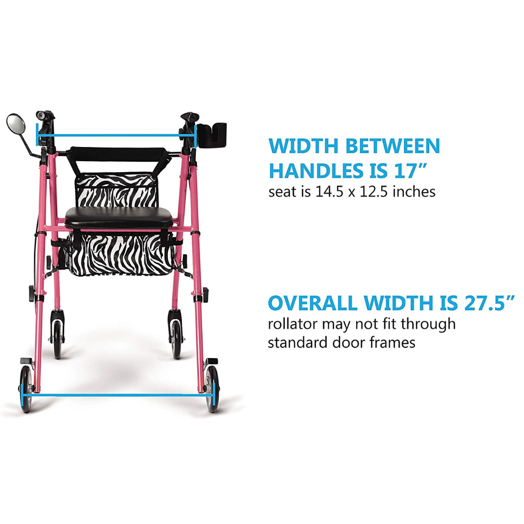 Medline Posh Pink Premium Lightweight Foldable Aluminum Rollator Walker - primehubstore.shop Rollators