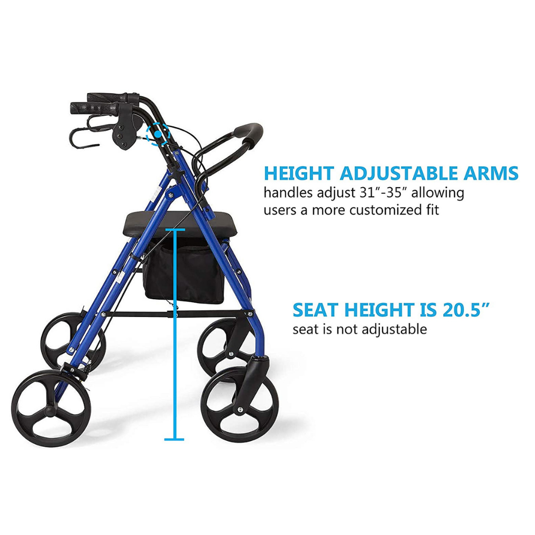 Medline Standard Steel Folding Rollator Adult Rolling Walker - primehubstore.shop Rollators