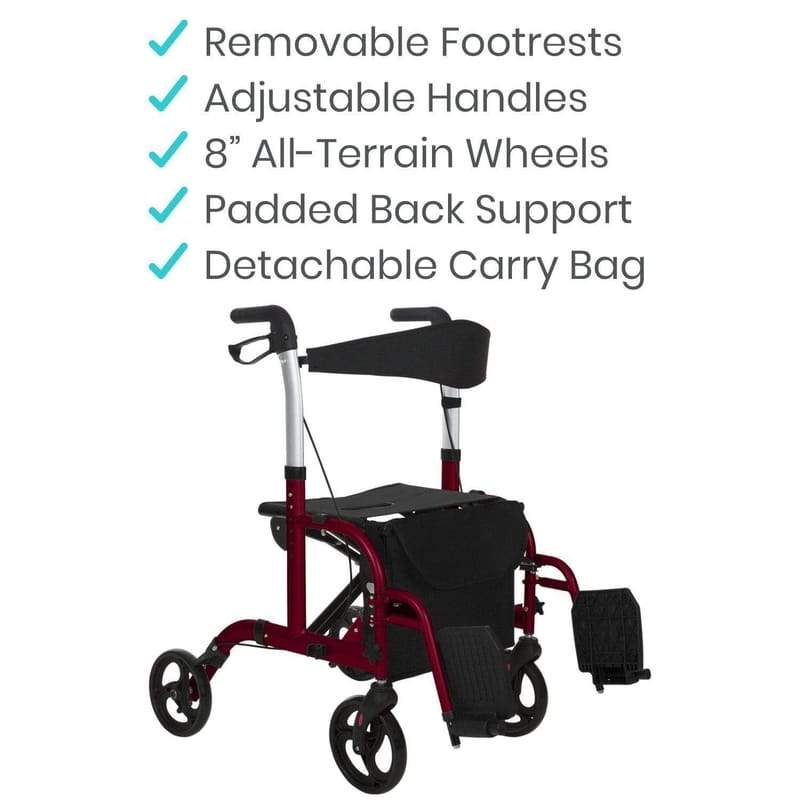 Vive Health Hybrid All-In-One Transport Chair & Rollator - primehubstore.shop Hybrid Transport Chair/Rollators