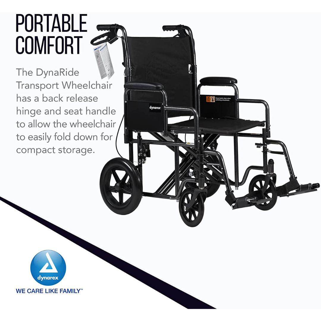 Dynarex DynaRide Folding Bariatric Transport Plus Wheelchair - 22” x 18” Seat - primehubstore.shop Transport Chairs