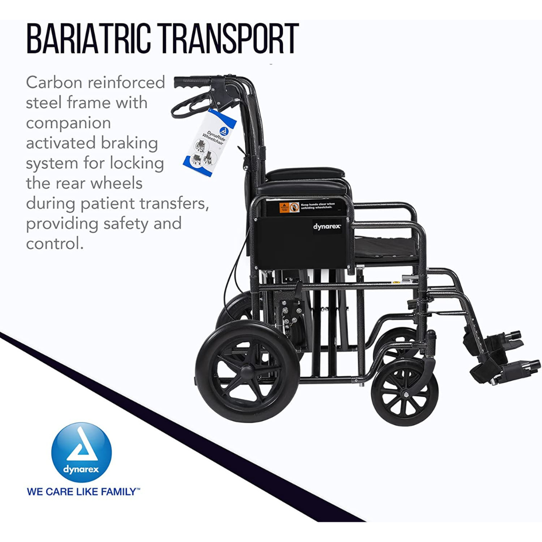 Dynarex DynaRide Folding Bariatric Transport Plus Wheelchair - 22” x 18” Seat - primehubstore.shop Transport Chairs