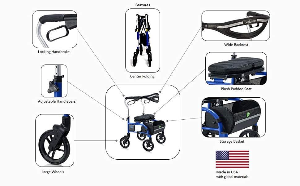 Evolution Trillium Lightweight Folding Rolling Walker Rollator with Large 8" Wheels - Open Box - primehubstore.shop Rollators