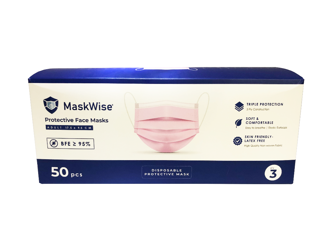 MaskWise Pink Disposable Protective 3Ply Face Masks - Box of 50 - primehubstore.shop Surgical Style Masks