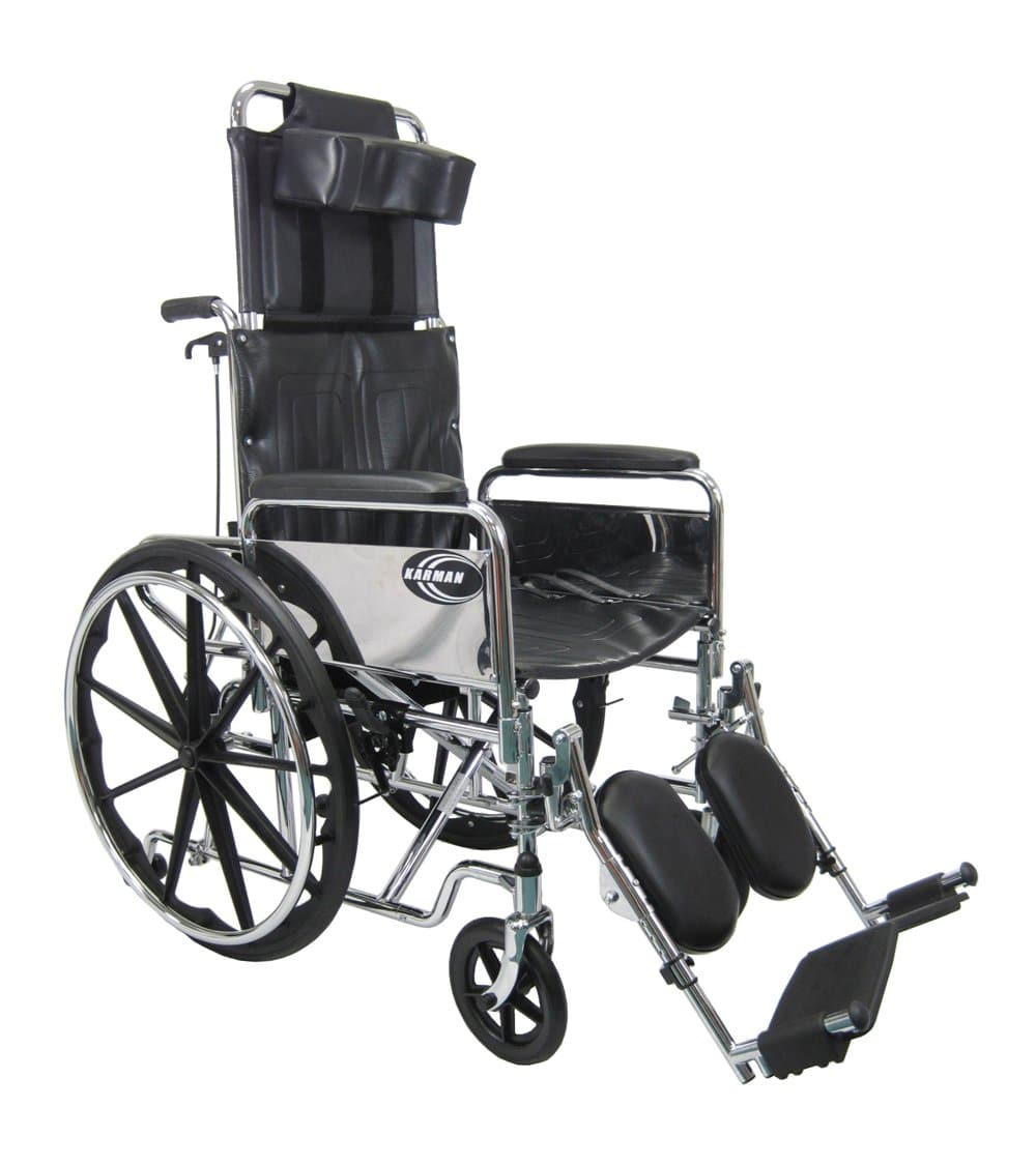 Karman Healthcare Folding Reclining Wheelchair with Removable Armrest and Elevating Legrest - primehubstore.shop Wheelchairs