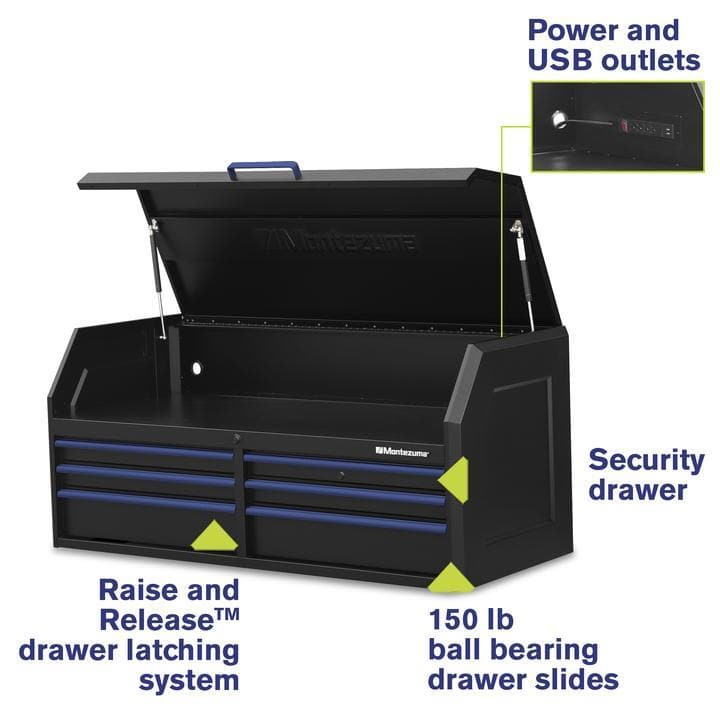 Montezuma 56 X 24 Inch Tool Box & Rolling Tool Cabinet With Multiple Power Outlets - primehubstore.shop Tool Cabinets