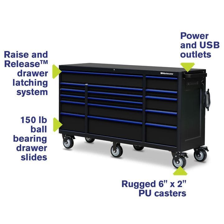 Montezuma 72 X 20 Inch Tool Box & Rolling Tool Cabinet With Multiple Power Outlets - primehubstore.shop Tool Cabinets