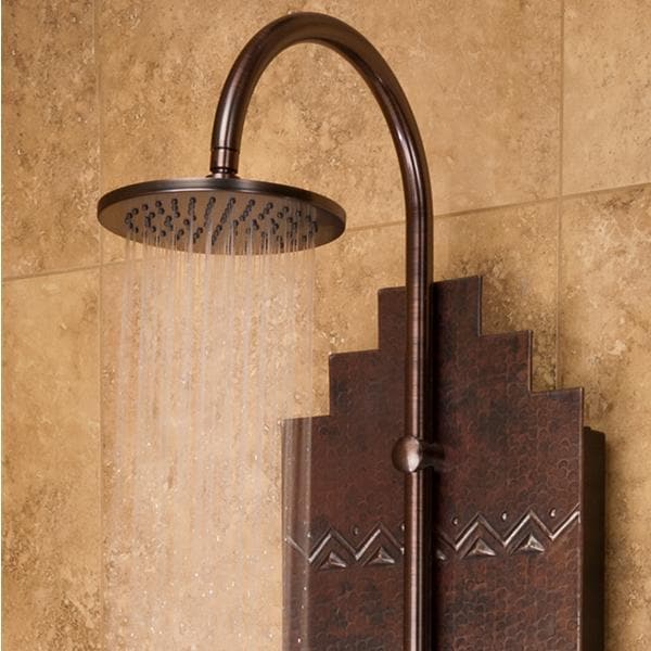 Pulse ShowerSpas Navajo ShowerSpa Panel with 8" Rain Showerhead, 4 Body Spray Jets, 5-Function Hand Shower, Glass Shelf, Hand Hammered Copper with Oil-Rubbed Bronze Finish - primehubstore.shop Shower Systems