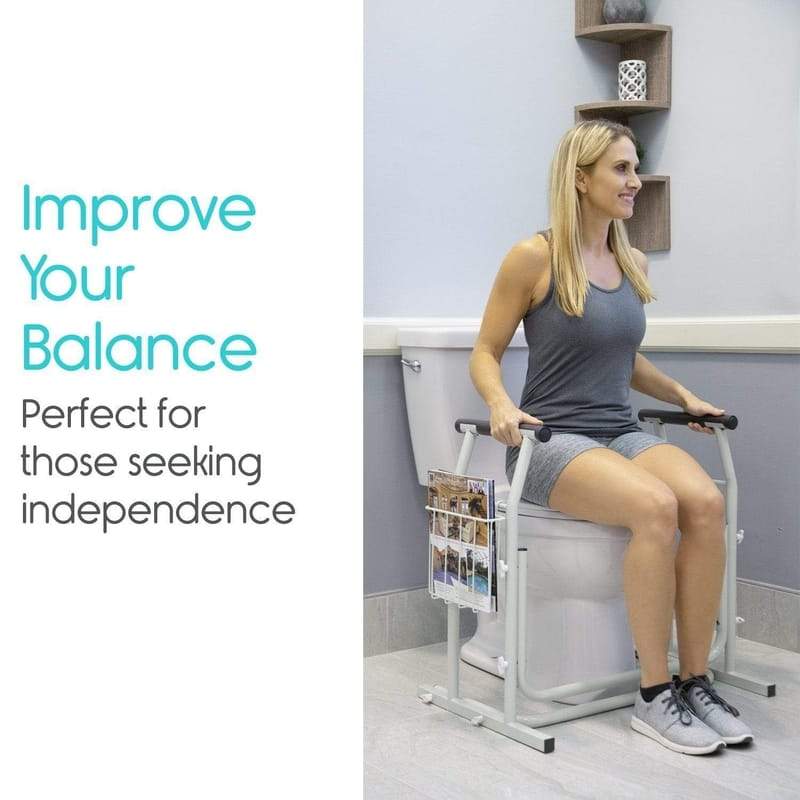 Vive Health Adjustable Stand Alone Toilet Rail with Storage - primehubstore.shop Toilet Safety Frames