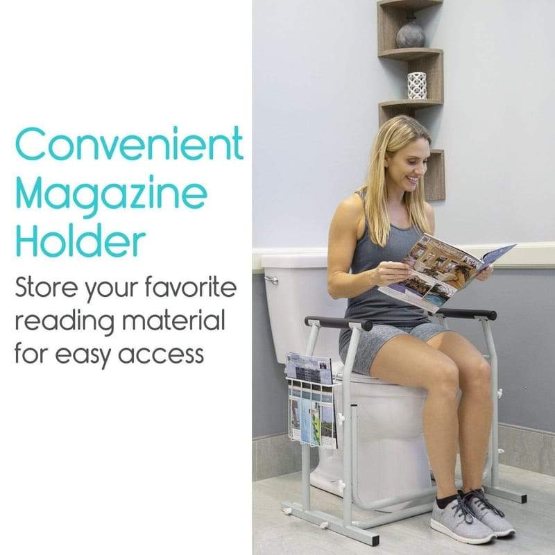 Vive Health Adjustable Stand Alone Toilet Rail with Storage - primehubstore.shop Toilet Safety Frames