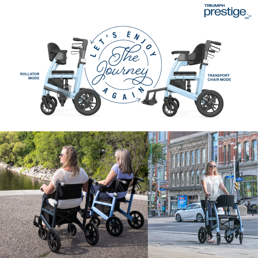 Triumph Prestige All-In-One Rollator - Hybrid Transport Chair Walker - primehubstore.shop Hybrid Transport Chair/Rollators